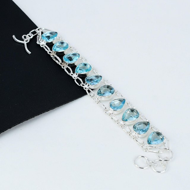 Armband Aquamarin, 925 Silber, Boho, Unisex - Bild 1