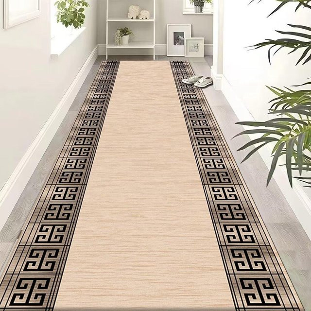 Karpetti Flur Teppich Läufer in Gold und Beige, rutschfest und waschbar, modernes geometrisches Design, Breite: 120 cm, Länge: 300 cm - Bild 1