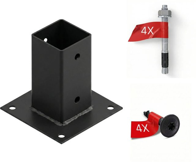 HOLLMAX Aufschraubhülse Pfostenträger Komplettset für Vierkantpfosten, Schwarz Matt, 71 mm - Bild 1