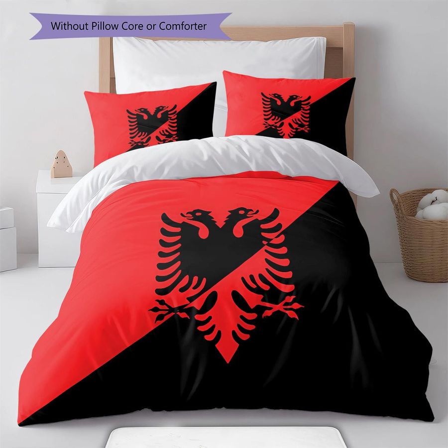 Bettwäsche Set Republik Albanien Muster mit Reißverschluss, 1 Bettbezug und 2 Kissenbezüge, B/H: 260 x 240 cm - Bild 2
