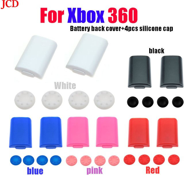 Jcd Ersatzteil Set für Xbox 360 Wireless Controller: Hintere Batterieabdeckung und Silikon-Griffkappen in Schwarz - Bild 1