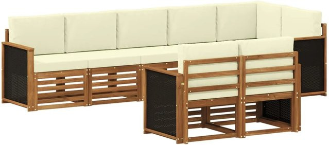vidaXL Sofagarnitur aus Massivholz Akazie in Beige mit Latten-Design und Armlehnen - Bild 1