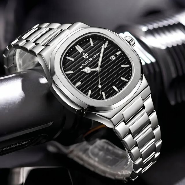 GOLDENHOUR Armbanduhr Quarz, Edelstahl, Eckig, Schwarz, Herren - Bild 1