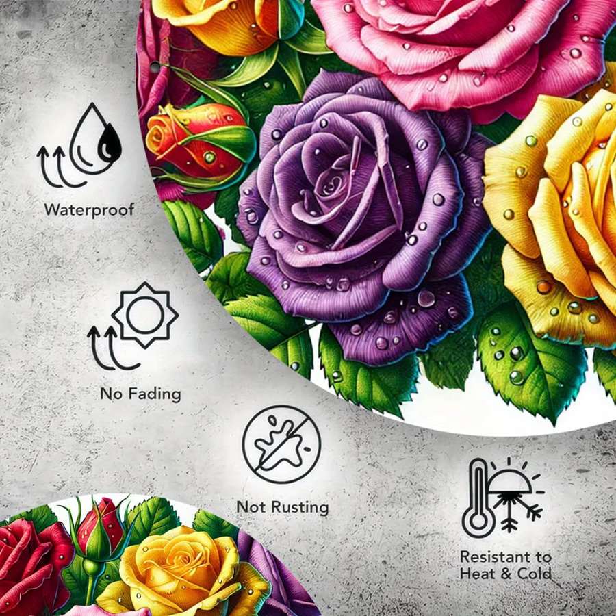 Potdemiel Rundes Metallschild mit floralem Rosen-Design in Bunt, Durchmesser: 20,32 cm - Bild 5