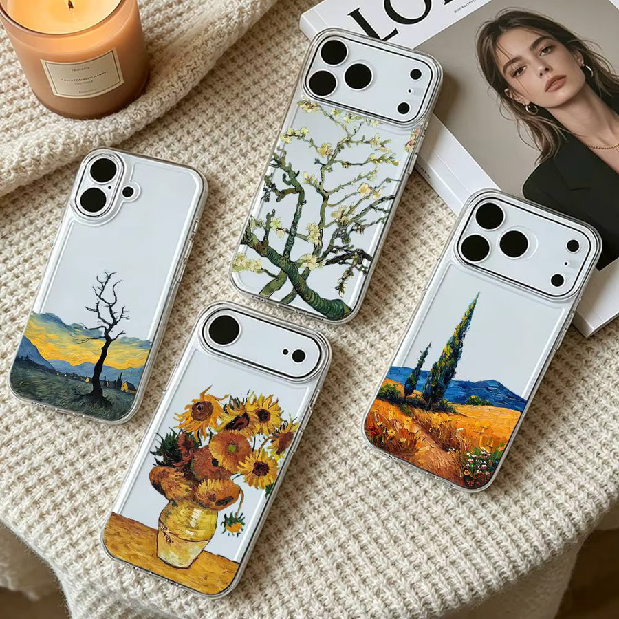 Luxus Handyhülle mit Van Gogh Ölgemälde Motiv aus Flüssigsilikon für iPhone 16 15 14 13 12 11 Pro Max und weitere Modelle, Multicolor - Bild 2