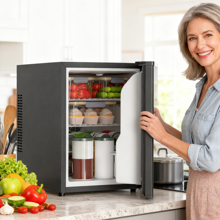HOMCOM Mini Kühlschrank Schwarz mit 44 l Volumen, Thermoelektrisch, LED-Innenbeleuchtung und verstellbarem Thermostat - Bild 2