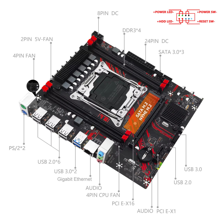 MACHINIST X99 PR8 Motherboard mit DDR3 RAM-Speicher und NVMe M.2 SSD Unterstützung in Schwarz - Bild 2