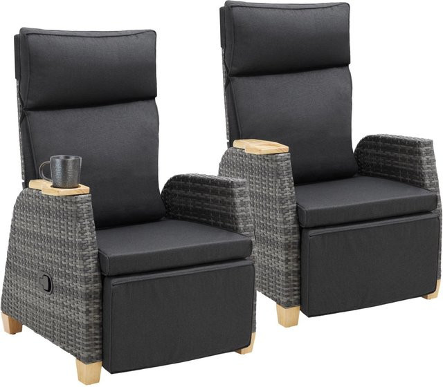 tectake 2er Set Pescara Rattansessel aus Aluminium in Grau, wetterfest und UV-beständig mit Polsterung, B/T/H: 68,5 x 67 x 104 cm (verstellbar) - Bild 2