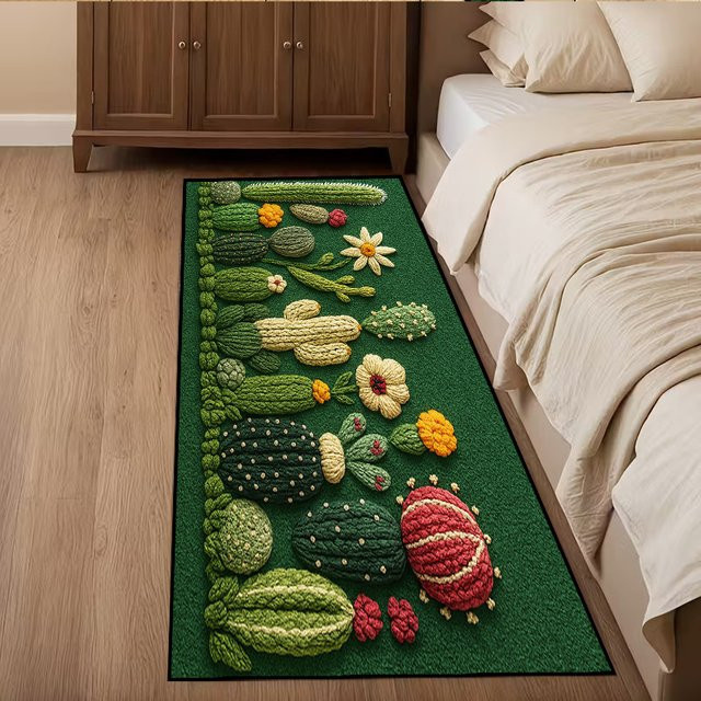 VIKAMA 3D-Kaktus-Teppich in Grün, rutschfester Boho-Teppich für Schlafzimmer und Flur - Bild 1