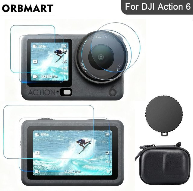 DJI Osmo Action 6 Zubehör-Set mit Displayschutzfolie aus gehärtetem Glas, Objektivdeckel, Schutzhülle und Tragetasche - Bild 1
