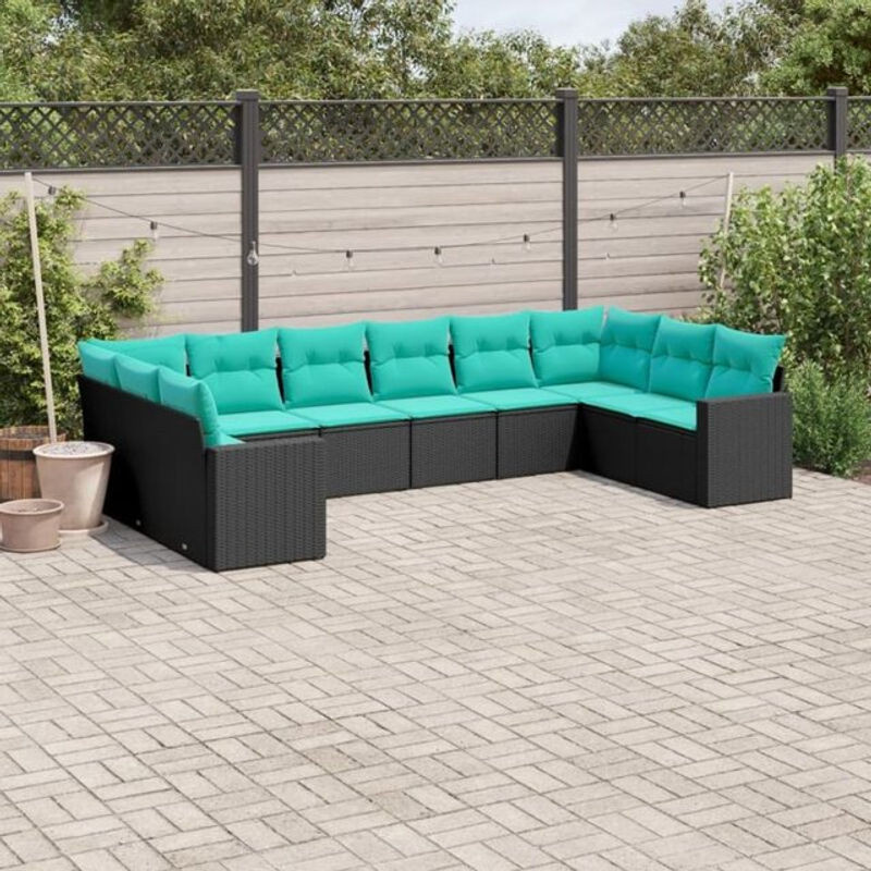Vidaxl 10-tlg. Garten-Sofagarnitur aus Polyrattan mit Kissen in Schwarz - Bild 1