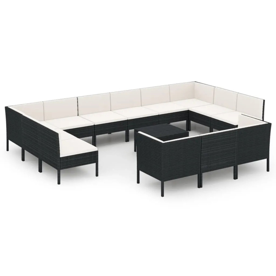 vidaXL 14-tlg. Garten-Lounge-Set in U-Form aus Poly Rattan mit Auflagen und Couchtisch in Schwarz und Weiß - Bild 2