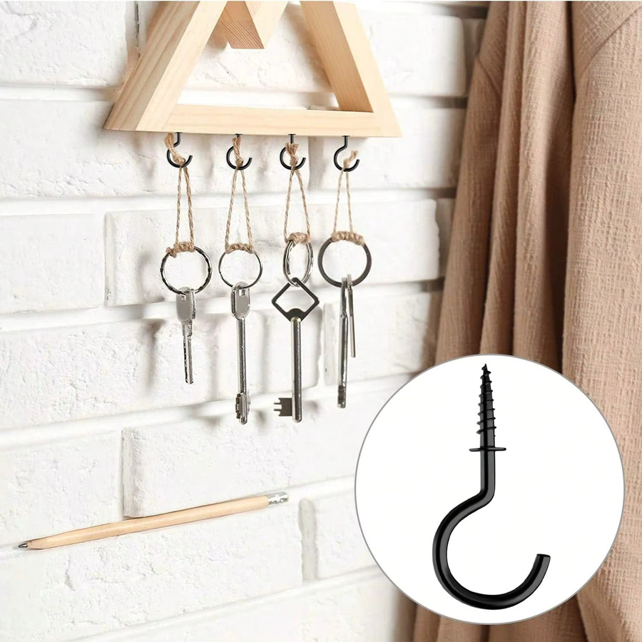 100 Stück Mini-Schraubhaken aus Metall in Schwarz, 1/2 Zoll Drehhaken für Holz, Wand und Decke - Bild 2