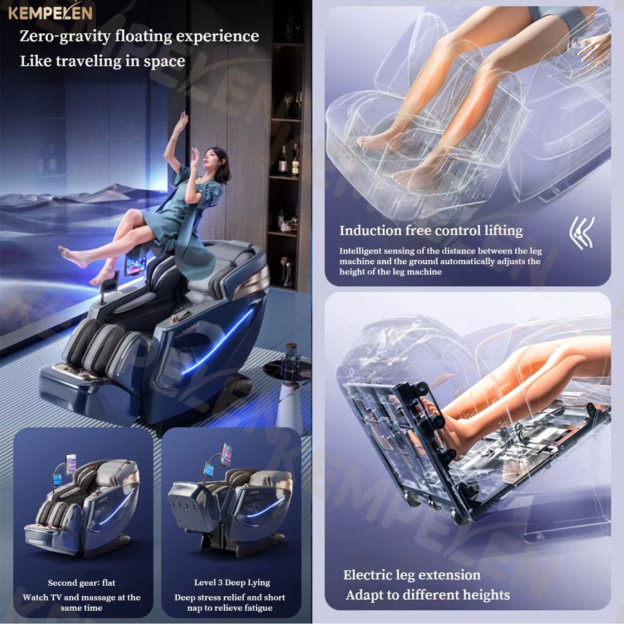 KEMPELEN Massagesessel in Blau mit Dual-Core 6D Massage, 6-Hand Synchronisierte Therapie, 152cm SL-Schiene, Graphen-Heizung und Null-Schwerkraft-Funktion - Bild 4