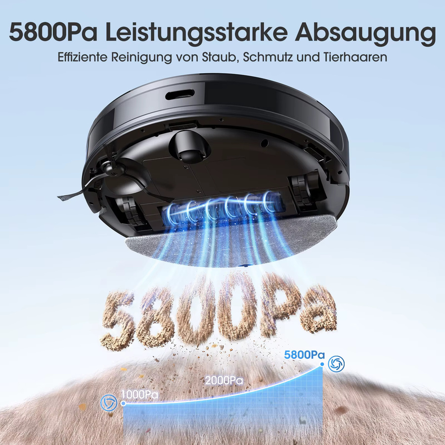 Lubluelu B40 Roboter-Staubsauger und Wischmopp in Schwarz mit 5800Pa Saugkraft und App-Steuerung - Bild 2
