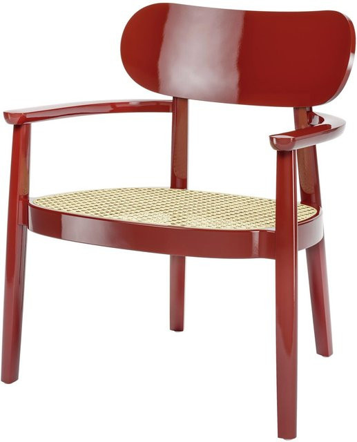 Thonet 119 F Holzsessel mit Armlehnen und Rohrgeflecht in Rot - Bild 1