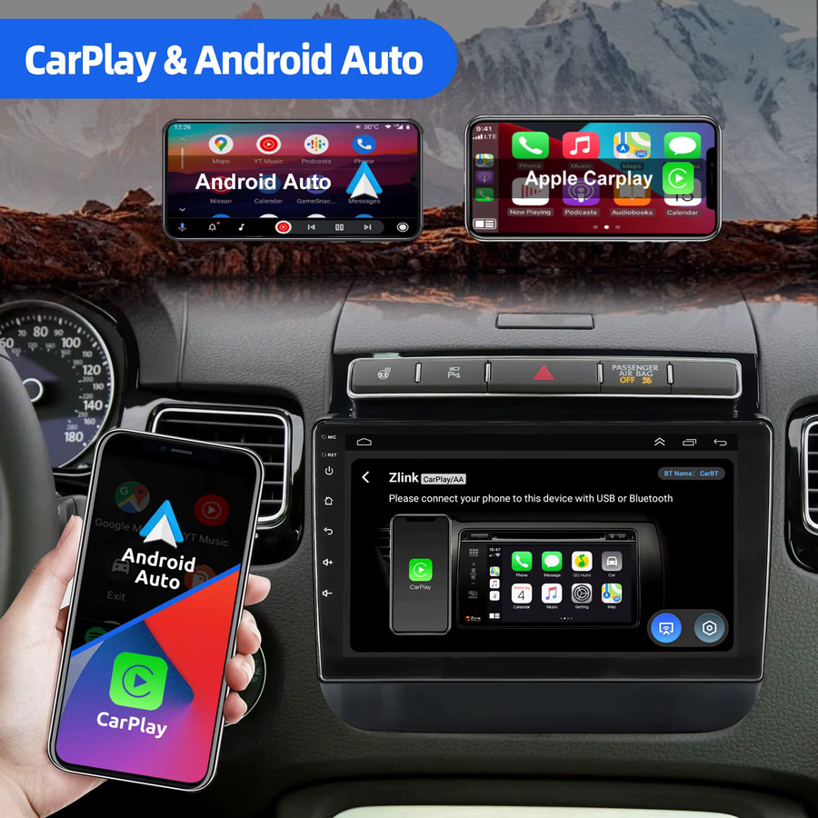 ESSGOO 9-Zoll-Autoradio mit Android 15, kabellosem CarPlay, GPS-Navigation, Bluetooth, WLAN und USB für VW Touareg 7P 2010-2018 in Schwarz - Bild 4