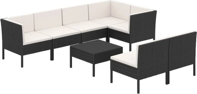 vidaXL 8-tlg Garten-Lounge-Set in U-Form aus Poly Rattan und pulverbeschichtetem Stahl mit Auflagen, Schwarz - Bild 1