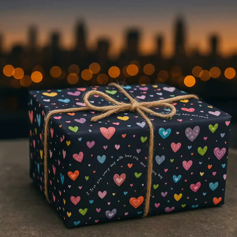 Geschenkpapier mit mehrfarbigem Herz für Valentinstag, Geburtstag, Hochzeit oder Jahrestag, Breite: 43,18 cm, Länge: 299,72 cm - Bild 3