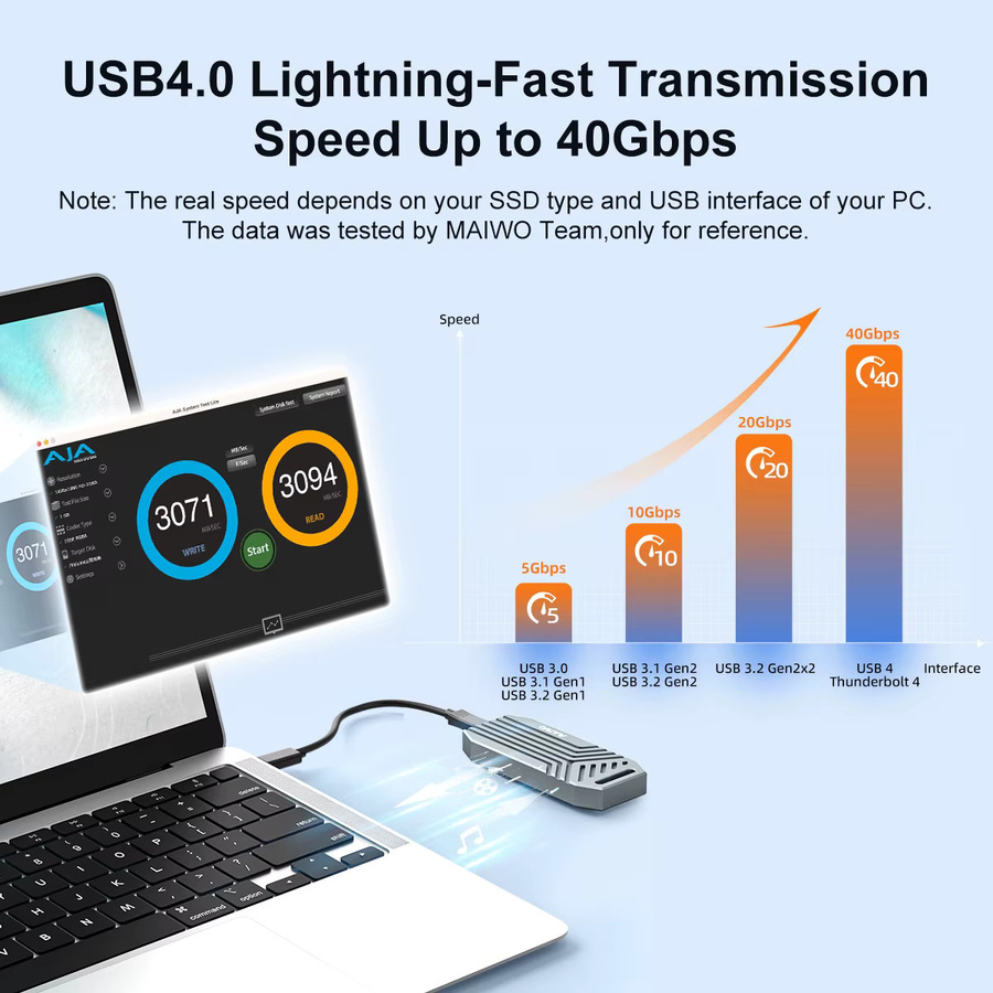MAIWO USB4 NVMe M.2 SSD-Gehäuse aus Aluminium mit 40Gbps, externer USB-C Gehäuse für Thunderbolt 4/3, Farbe: Silber, unterstützt bis zu 8TB - Bild 2