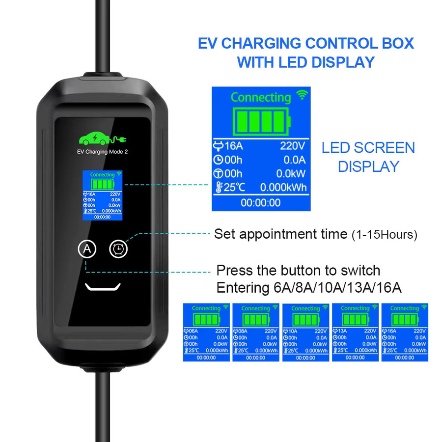 KOLANKY Tragbares EV-Ladegerät Typ 2 in Schwarz mit Tuya App Steuerung und Wi-Fi, 16A, 3,6 kW, EVSE-Wallbox mit Timer für Elektrofahrzeuge und Hybridautos, Kabellänge: 3,5 m - Bild 3
