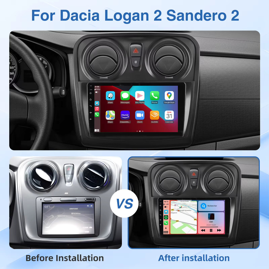 MOPECT Android 15 Autoradio für Renault Logan 2 und Sandero 2 (2012-2017), 2 DIN Multimedia-Videoplayer mit GPS-Navigation, Carplay, Schwarz - Bild 2