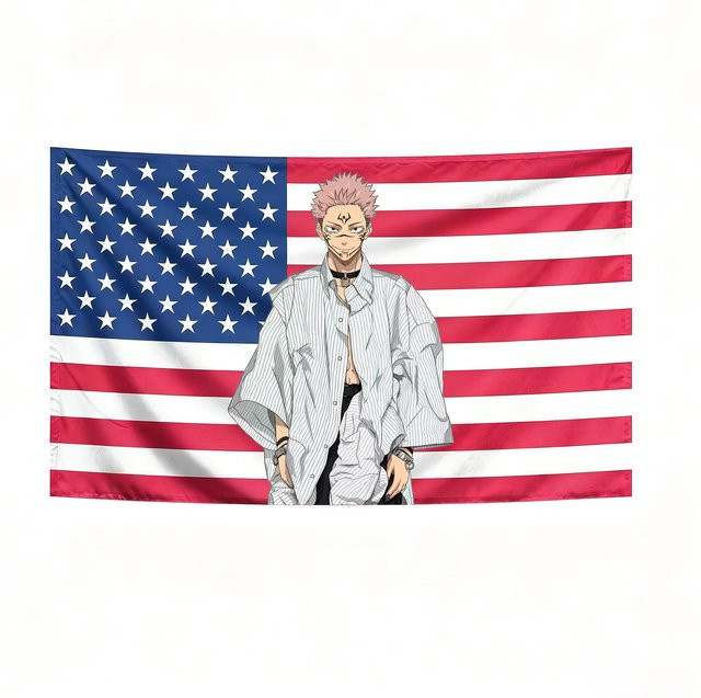 Jujutsu Kaisen Sukuna Anime Wandteppich mit amerikanischer Flagge, Wandbehang in Multicolour, B x H: 90 x 150 cm von JMG Household Supplies - Bild 1