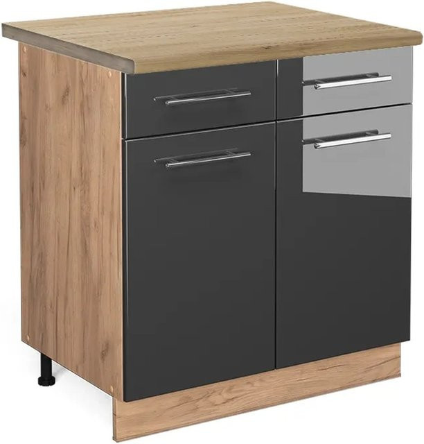 Vicco Küchenunterschrank Fame-Line in Anthrazit Hochglanz und Eiche, Breite: 80 cm, Höhe: 82 cm, Tiefe: 60 cm - Bild 1
