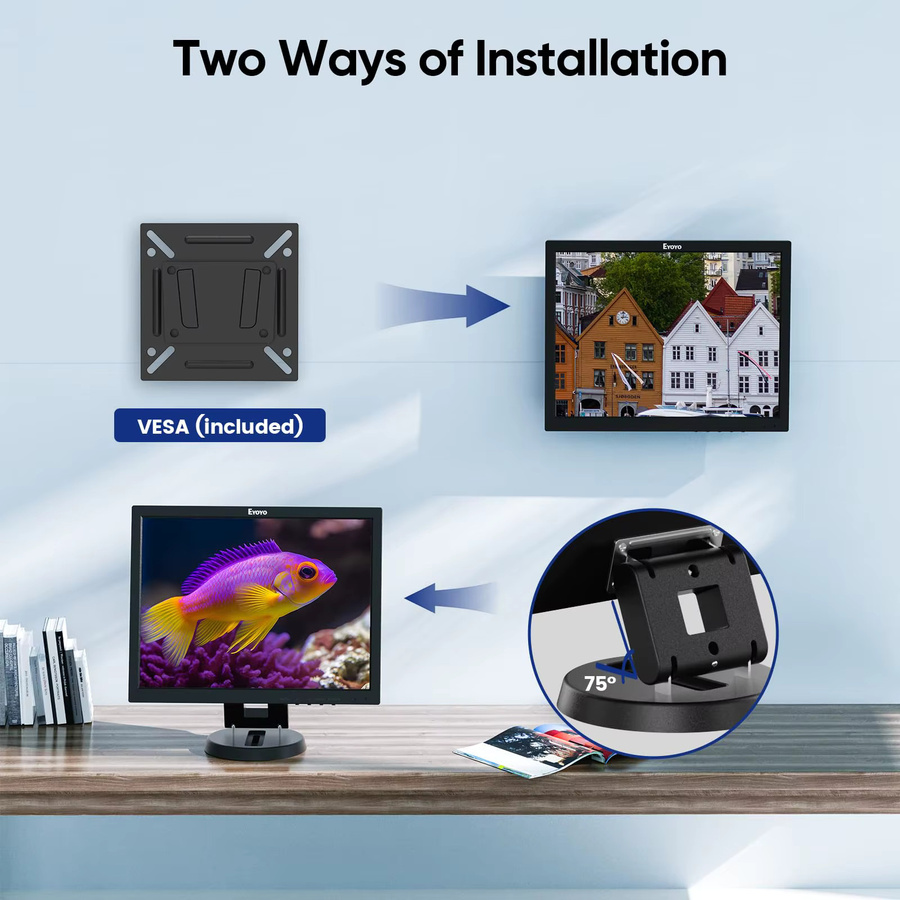 Eyoyo 14 Zoll LCD-HDMI-Monitor in Schwarz mit 1024 x 768 Auflösung, VGA, AV und BNC Eingang sowie integrierten Lautsprechern und Fernbedienungsunterstützung - Bild 5