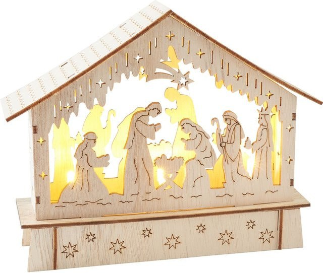 VBS Holzbausatz Krippe mit LED in Beige aus Sperrholz - Bild 1