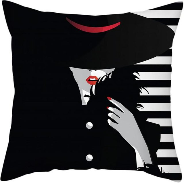 JMG Clothing Kissenbezug mit elegantem Damenmuster in Rot und Schwarz, B/B: 50 x 50 cm - Bild 1