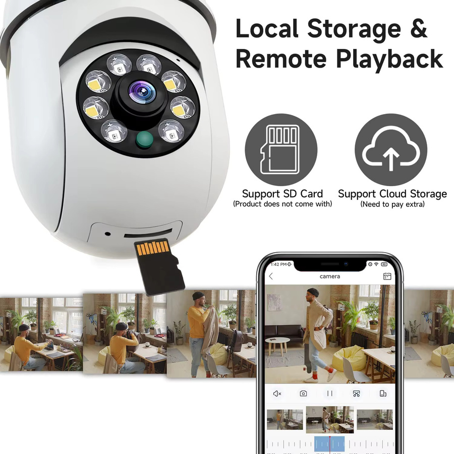 XVIM 2er-Pack Kabellose WLAN Glühbirnen-Kamera in Weiß, 2K HD PTZ Sicherheitskamera mit 360 Grad Sicht und Audio, E27 Lampenfassung zum Einschrauben - Bild 5