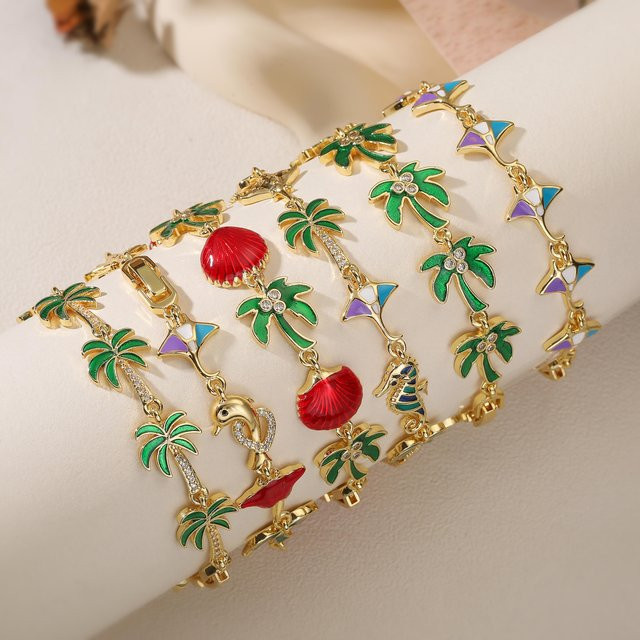 HECHENG Armband mit Palmen- und Kokosnussbaum-Muster, Grün, Vintage - Bild 1