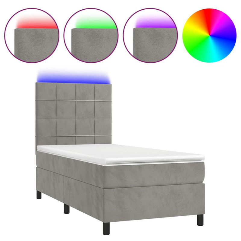 Vidaxl Boxspringbett mit Matratze und LED in Grau aus Samt, B/T: 100 x 200 cm - Bild 3