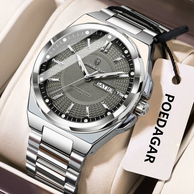 POEDAGAR Armbanduhr Edelstahl, Quarz, Silber, Herren - Bild 1