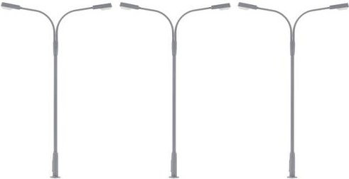 Faller Peitschenleuchte doppelt, Fertigmodell, 3-teiliges Set, H0, Metall, Grau - Bild 1