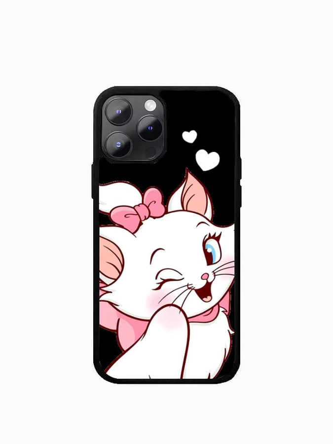 Apple iPhone 11–16 Handyhülle mit rosa Cartoon-Mary-Katzen-Design, farbwechselnd und transparent aus TPU - Bild 3
