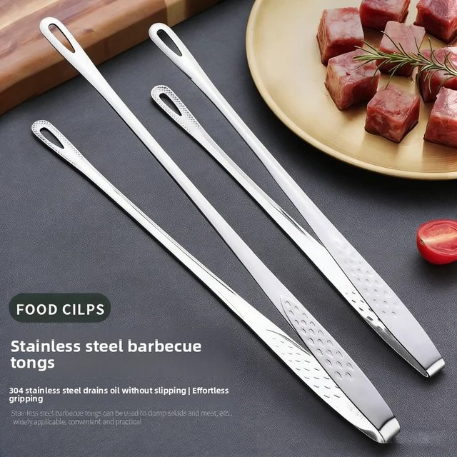 Hitzebeständige Edelstahl-Küchenzange von ouhoe in Silber für BBQ, Grill und Buffet - Bild 1