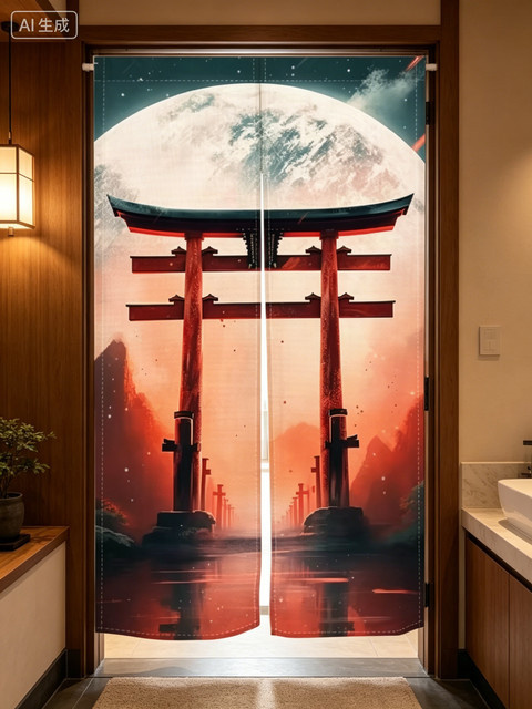 VIKAMA Japanischer warmer Türvorhang mit Mount-Fuji-Landschaft Design, Breite: 120 cm, Höhe: 70 cm - Bild 1