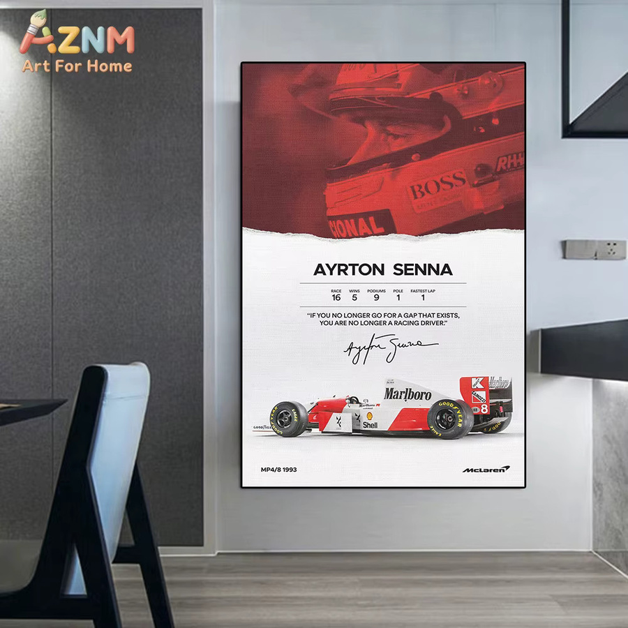 AZNM Ayrton Senna McLaren MP4/8 1993 Leinwand-Wandkunst ungerahmt, Mehrfarbiges F1-Rennlegende Poster mit Motivierendem Zitat für Motorsport-Fans - Bild 2