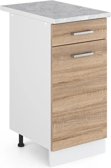 Vicco Küchenunterschrank R-Line Schubladenschrank Sonoma Weiß Marmor B: 40 cm, H: 81,6 cm, T: 60 cm - Bild 1