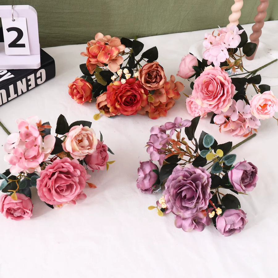 Kahaul Künstliches Rosen- und Pfingstrosen-Bouquet in Lila, 2er-Set aus Textil für Hochzeit und Wohnkultur - Bild 1