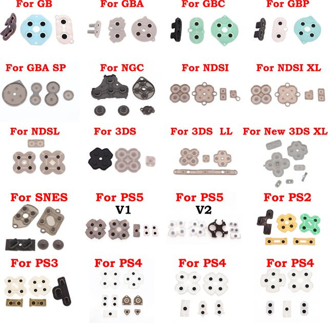 10er Set Silikonkautschuk Leitfähige Tasten für Nintendo Retro Konsolen wie GB GBA SP GBC NDS 3DS XL und SNES von TingDong - Bild 1
