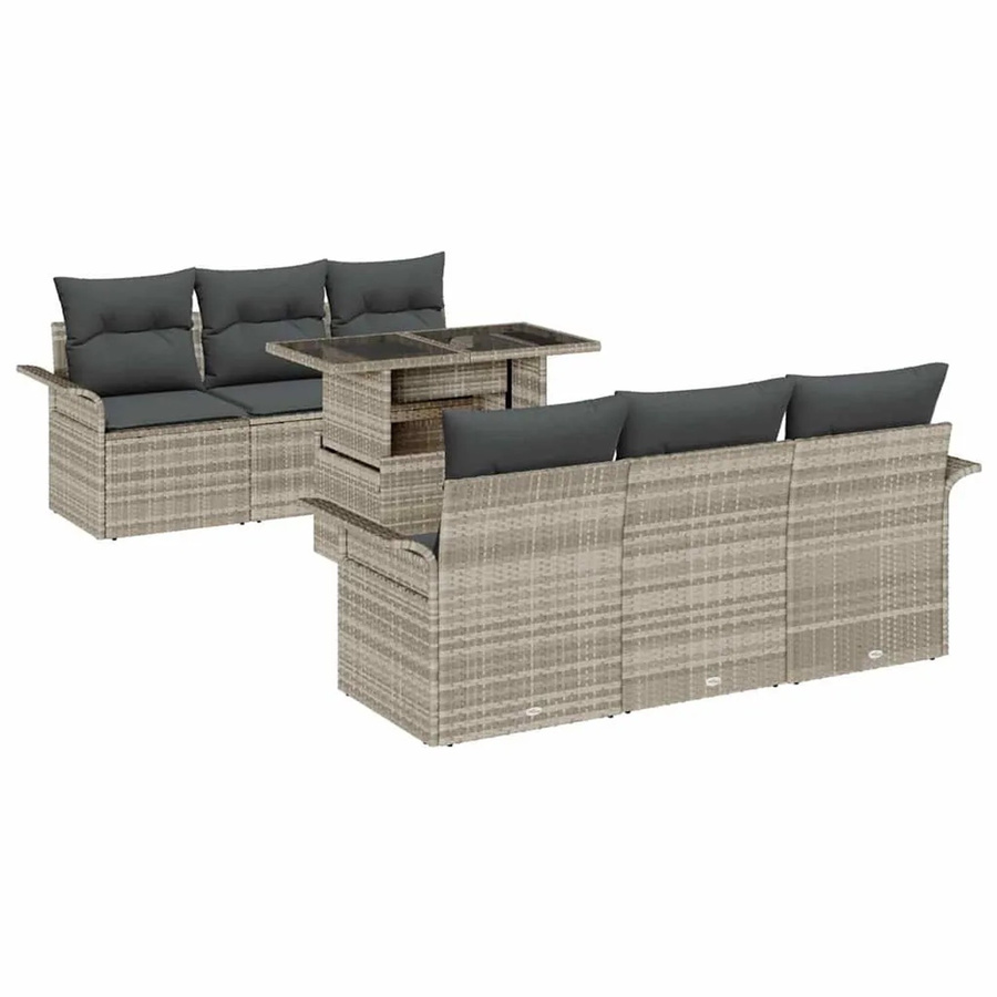 vidaXL Garten-Sofa-Set aus Polyrattan in Grau, 7-teiliges L-Shape Lounge-Set mit Kissen und Couchtisch für Terrasse und Garten - Bild 2