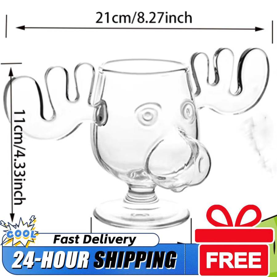 APWIKOGER Weihnachtselch Glas Tasse mit Rentierkopf, transparent, 236 ml - Bild 5