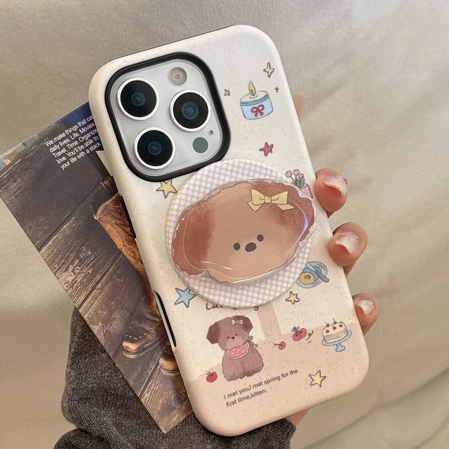 MUQGEW Magnetische iPhone Hülle mit Koreanischem Splash-Tinte Grid Muster und Welpen Design, Stoßfestes Hard Cover für iPhone 11 12 13 14 15 16 Pro Max - Bild 1
