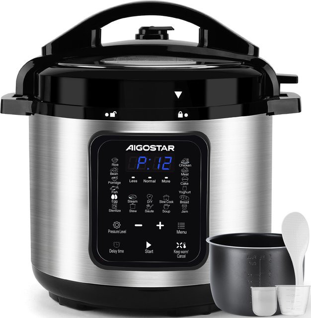 Aigostar 18-in-1 Multikocher Schnellkochtopf in Silber aus Edelstahl mit 6l Volumen, 1000 W und digitalem Touchscreen - Bild 1