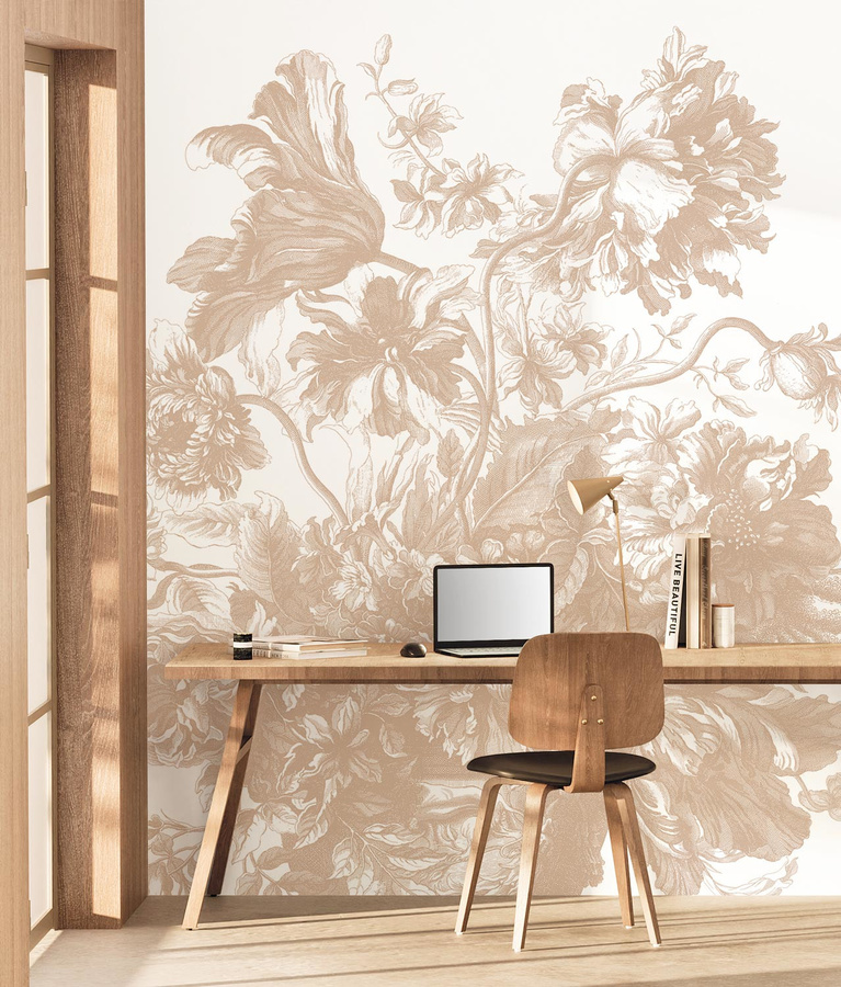 KEK Amsterdam Mural Engraved Flowers Uyterlinde Wandtattoo in Beige und Gold, Breite: 390 cm - Bild 1