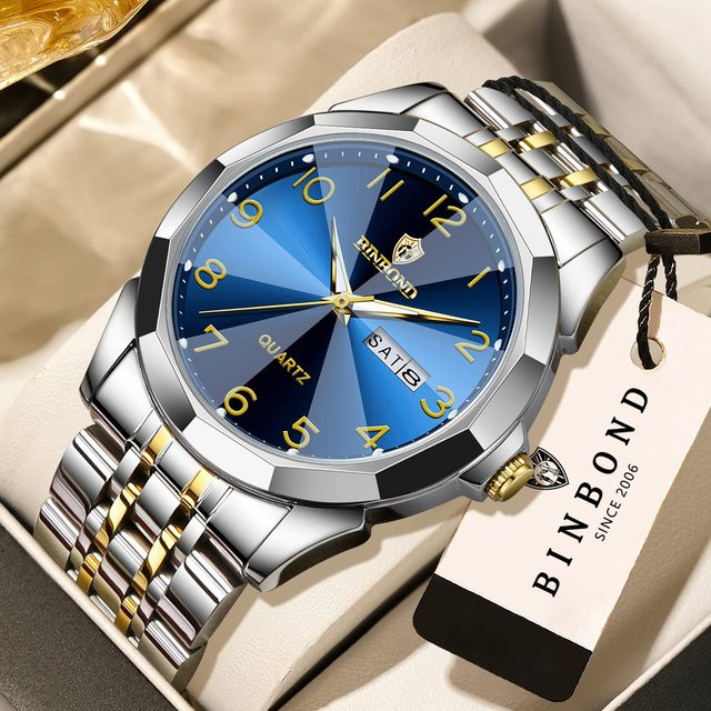BINBOND Armbanduhr Quarz, Edelstahl, Bicolor, Blau, Herren - Bild 1
