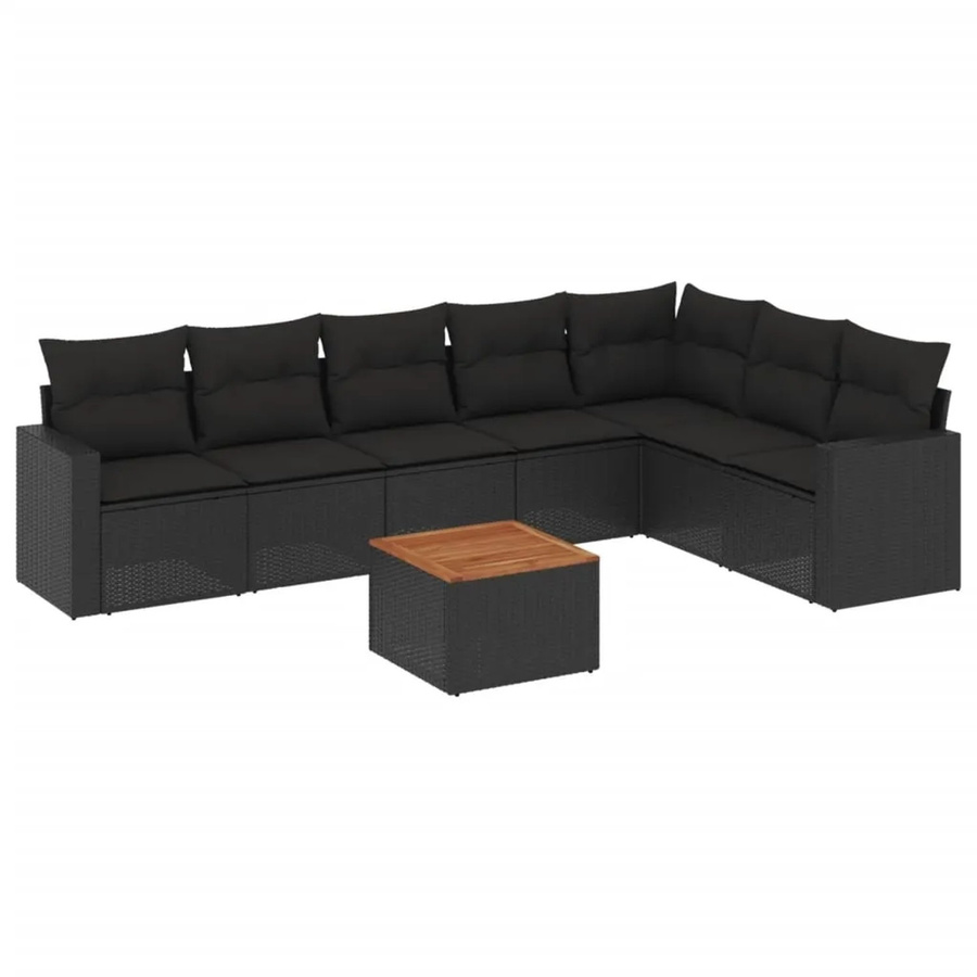 vidaXL 8-tlg Garten-Sofagarnitur aus Poly-Rattan und Akazienholz in Schwarz mit Kissen Modell 73 - Bild 2
